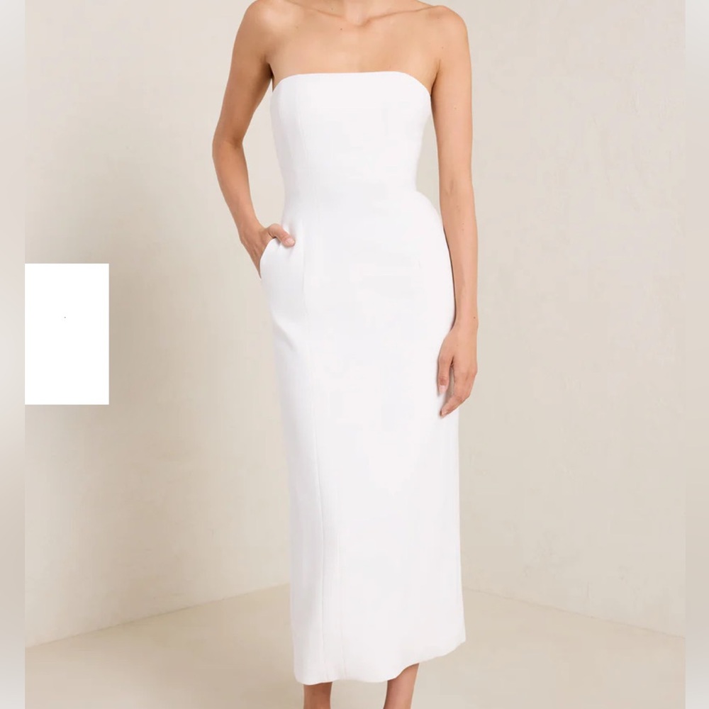 Quiet luxury 90s minimal strapless midi dress ALC